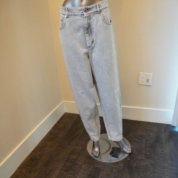 Brunello Cucinelli Monili Jeans Gray Acid Wash Denim Curved Tapered Leg Size 8 - Picture 6 of 11